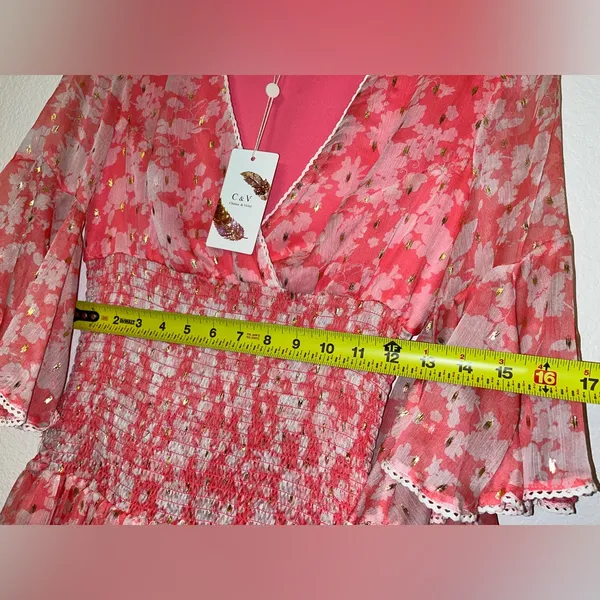 Chelsea & Violet Coral Pink Floral Smocked Mini Dress - Image 10
