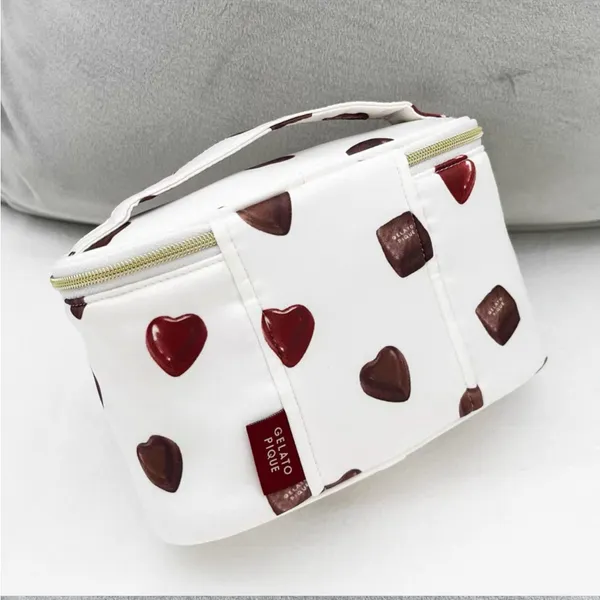 Japanese White Brown Chocolate Mini Travel Makeup Organizer Bucket Bag - Image 3