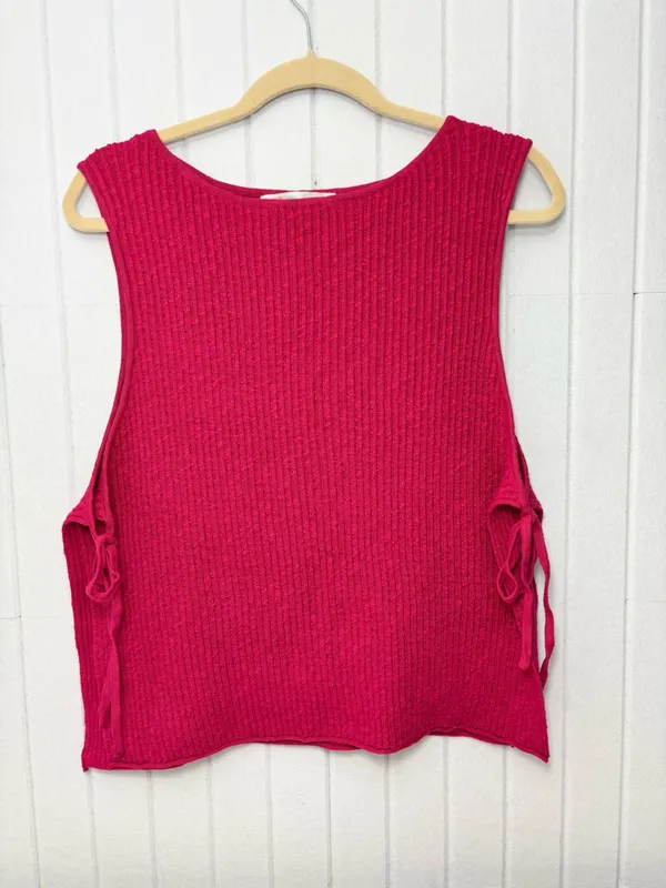 FREE PEOPLE‎ Lizzie Rib Side Tie Sleeveless Cotton & Linen Blend Sweater Size L - Image 3
