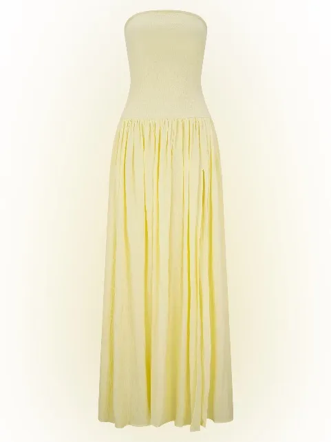 MESHKI maureenCotton Shirring Maxi Dress - Lemon, M - Image 5