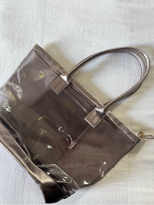 Neiman Marcus Clear PVC Metallic Bronze Trim Tote Bag - Image 6
