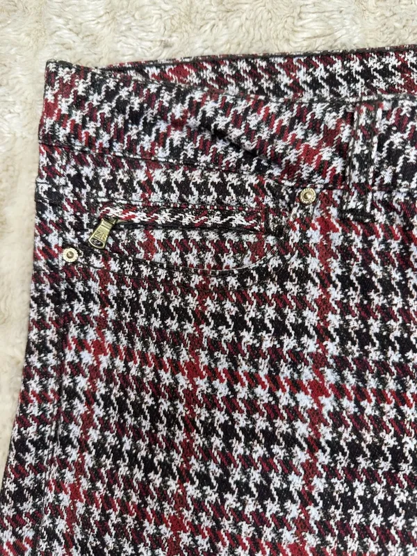 Zara red/brown/cream houndstooth plaid skinny jeans/slim stretch pants Size 6 - Image 7
