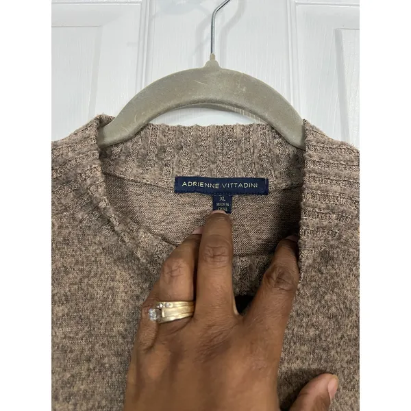 Adrienne Vittadini Women's Brown Asymmetrical Hem Top Grommet Mock Neck - XL - Image 3