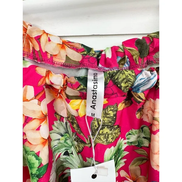 Anastassimo Maxi Dress Size M Pink Floral Print Gathered Neckline Vibrant - Image 4