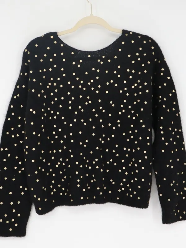 Sézane Lizy Cardigan Black Gold Metallic Dot Mohair Wool Blend Sweater Small - Image 11