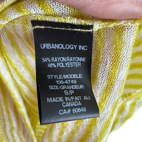 Pure Essence Yellow White Striped Short Sleeve‎ Lightweight Round Neck Blouse S - Image 5
