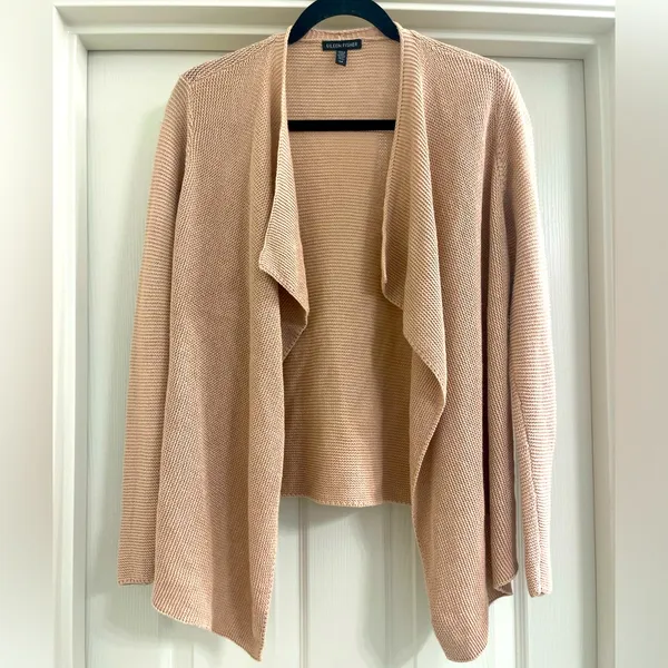 Women’s Eileen Fisher Organic Linen Blend Knit Draped Front Cardigan Sweater S - Image 2