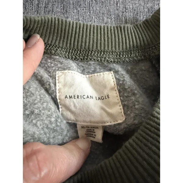 American Eagle Womens Crewneck Olive Green Floral Velvet Embossed Sz XS - Image 8