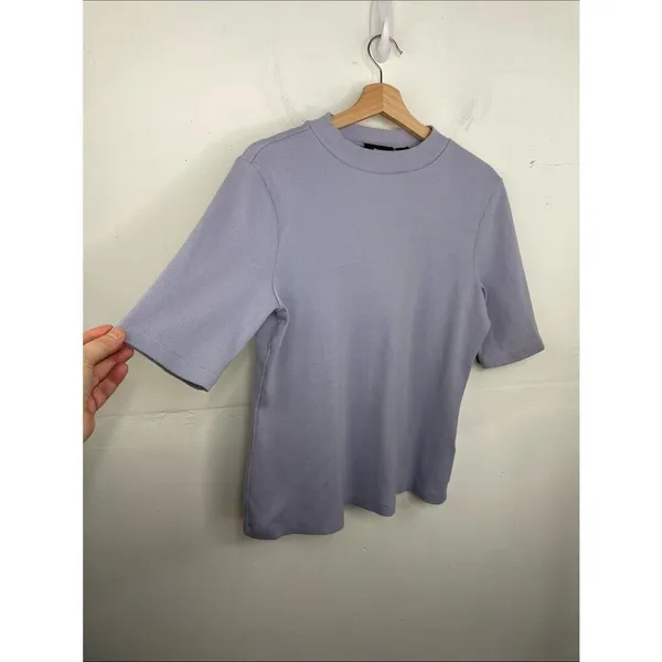 Maeve x Anthropologie Short Sleeve Ribbed Mock Neck Tee Purple Sz Large - Image 3
