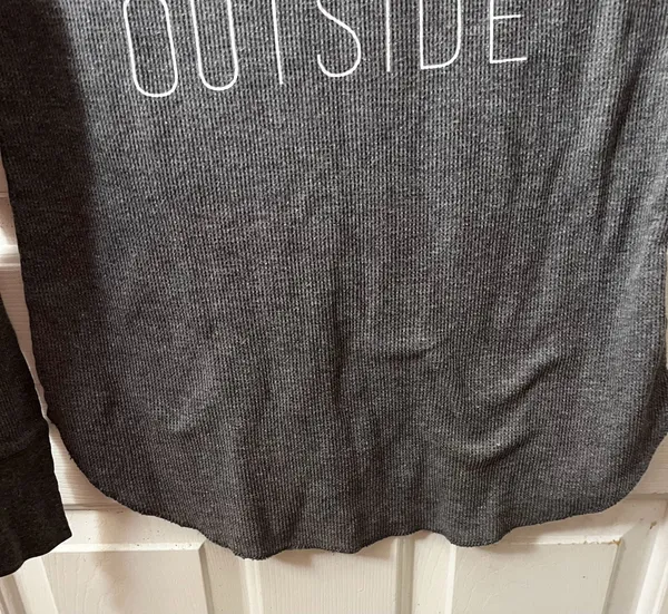 Old Navy Women's Long Sleeve Waffle Knit Graphic T-Shirt Gray Baby It's Cold Out - Image 6
