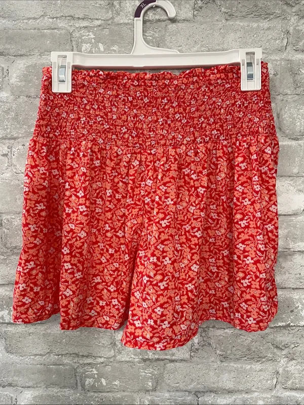 aerie Red Floral High-Waist Smocked Shorts - Image 2