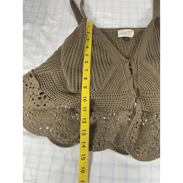 Universal Thread XL Brown Crochet Knit Peplum Tank Top Button Front Boho Cottage - Image 4