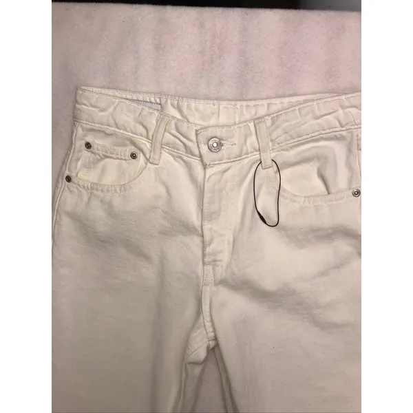 Zara White Flare Wide Leg Cargo Jeans Womens Size 2 High Rise 100%‎ Cotton - Image 2