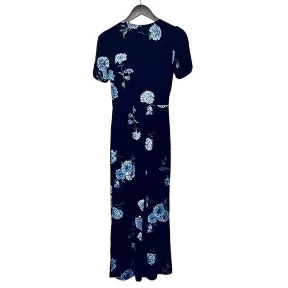 Reformation‎ Size 0 Jumpsuit Black Floral Short Sleeve V Neck Wedding Guest - Image 2