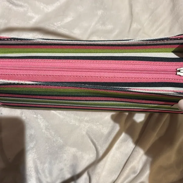 Source Unknown STRIPED MULTICOLORED SHOULDER BAG PINK GREEN BLUE CANVAS LIKE BAG THIN HANDLES - Image 10
