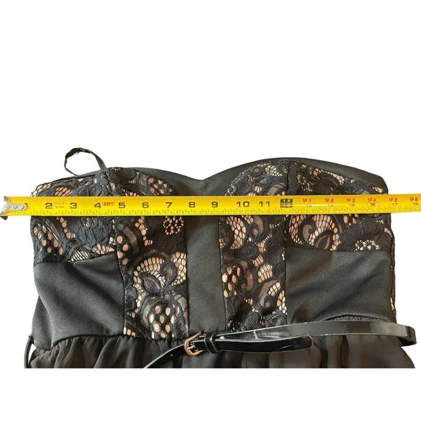 Lila Rose Black Lace Adjustable Strap Belted Mini Skater Slip Dress XL - Image 9