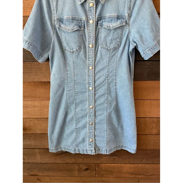 Madewell Denim Shirt Dress Snap Front Stretch Jean Dress Size 14 - Image 3