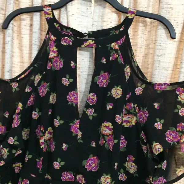 Torrid Multi-Color Floral Print Chiffon Cold Shoulder V-Neck Dress - Image 2