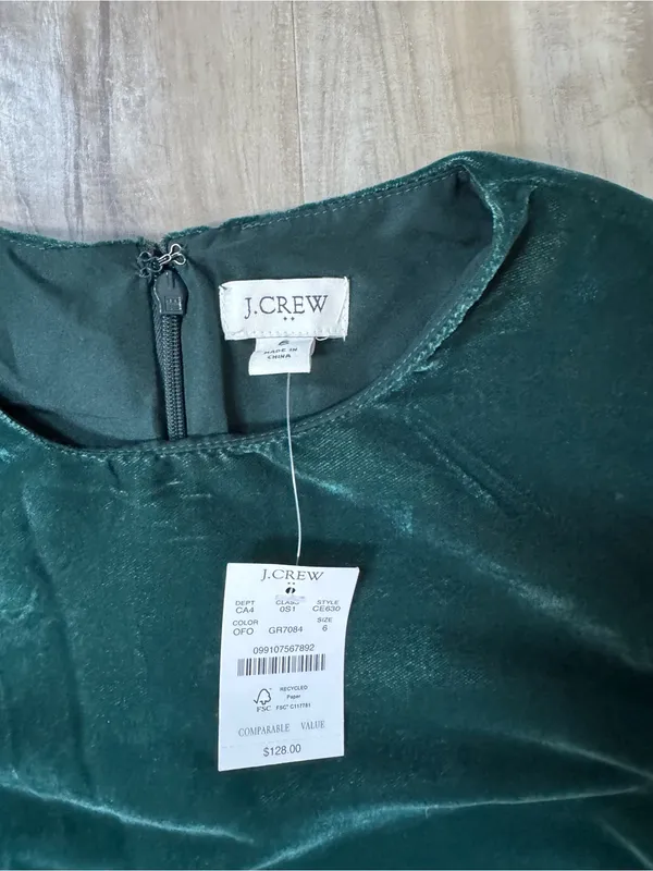 J. Crew Dark Green Velvet Sleeve Shift Dress -NWT - Image 4
