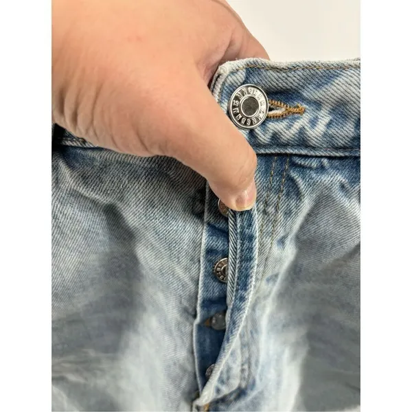 Mango MNG Andy Distressed Denim Shorts Button Fly Raw Hem Size 10 - Image 6
