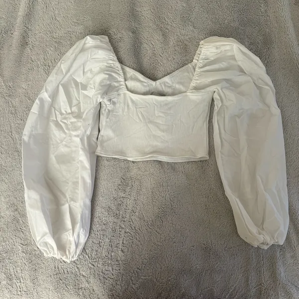 Abercrombie Long Puff Sleeve Mixed Media Top - Image 3
