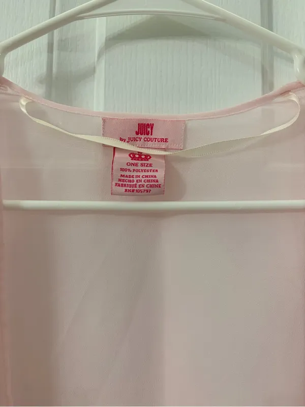 Juicy Couture Light Pink Sheer Kimono with Red Logo Hem - Image 2