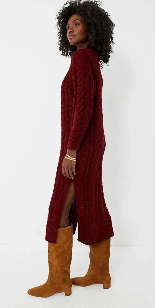 NWT Tuckernuck Hyacinth House Maddox in Maroon Cable Knit Midi Sweater Dress M - Image 3