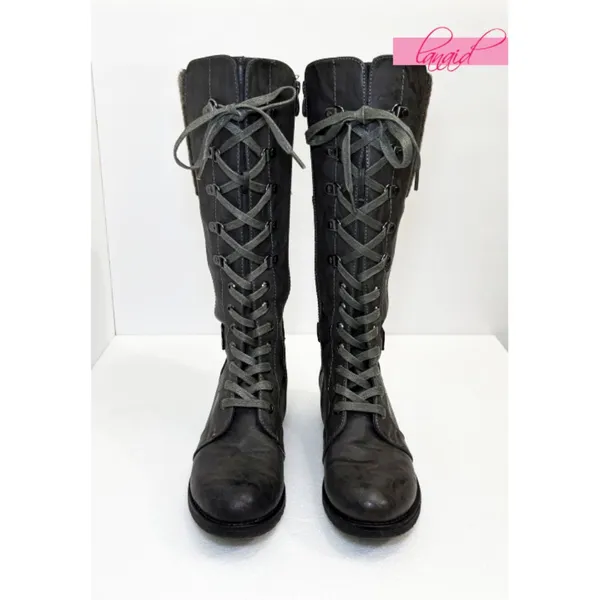 Spring Step Snowball Boots Grey Lace-Up Tall Knee-High Vegan Leather Flat Low 37 - Image 4