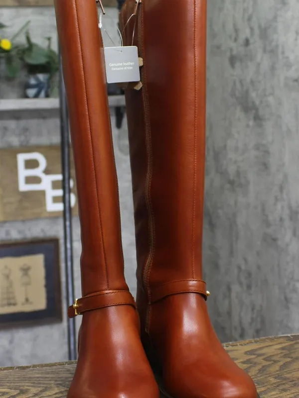 NWT On 34th Womens Firesse Riding Boots 10019685500 Cognac Leather Brown 6.5\M - Image 5