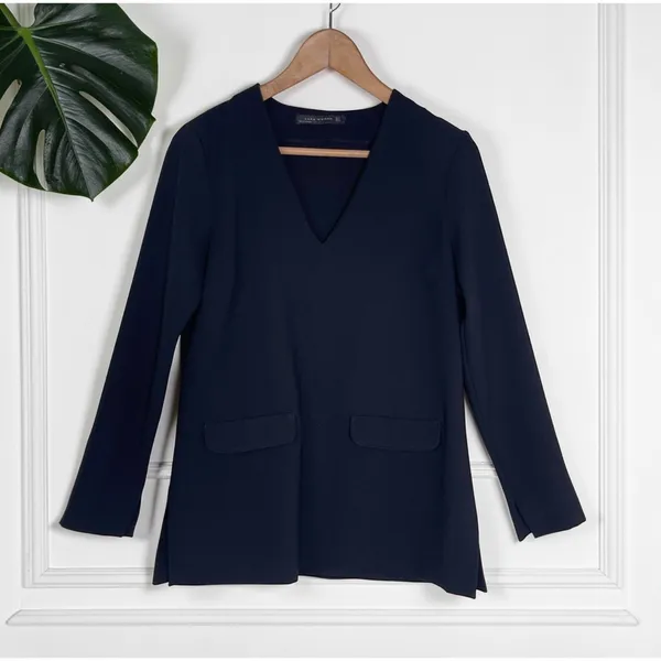ZARA Structured Crepe V-Neck Top - Black | Minimalist Chic - Image 4