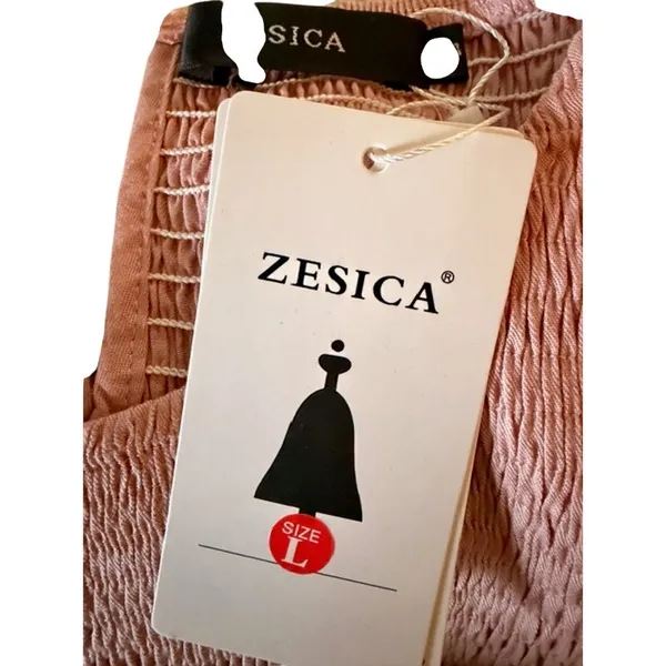 ZESICA Smocked Flutter Sleeve Cottagecore Romantic Midi Dress – Pink – Size L - Image 4
