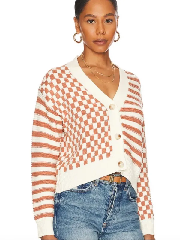 MORE TO‎ COME Sima Button Up Sweater Checkered Cropped Cardigan Brown Multi XS - Image 2