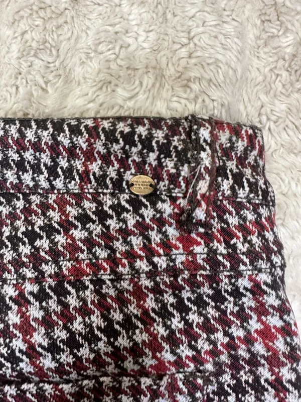 Zara red/brown/cream houndstooth plaid skinny jeans/slim stretch pants Size 6 - Image 2