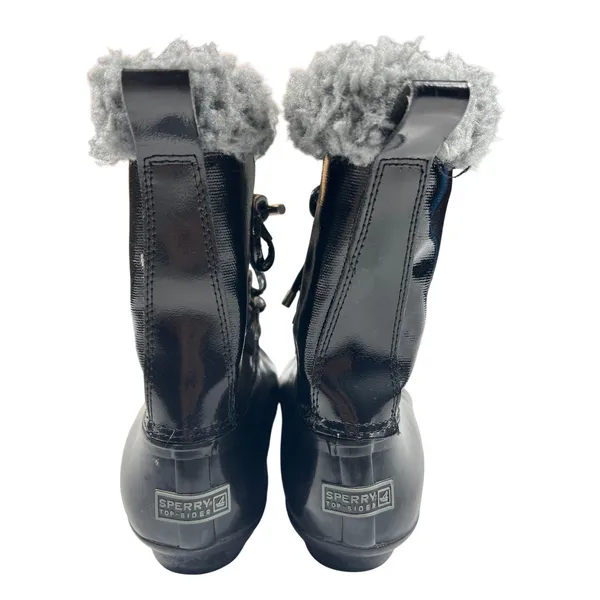 Sperry Top-Sider Saltwater Black Patent Duck Boots Womens 8.5 Snow Rain EUC - Image 4