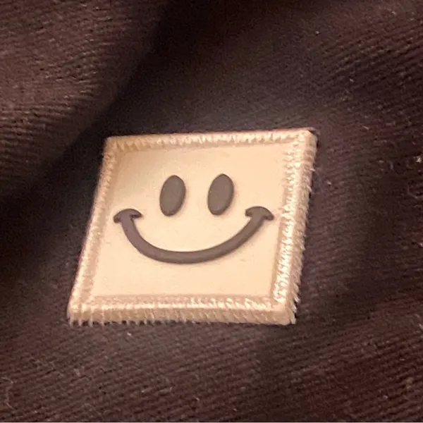 Black Womens Bucket Hat Smiley Face Square Emblem 100% Cotton - Image 2