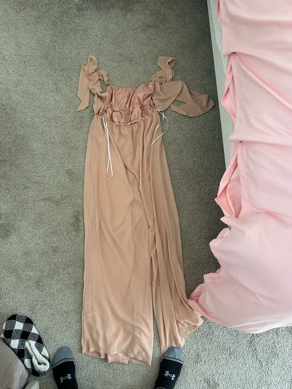 lulus blush ruffled tie back wide leg jumpsuit  - Image 2