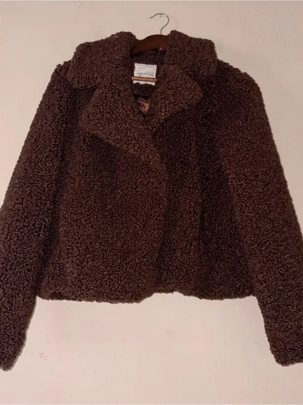 Avec Les Filles Brown Cropped Teddy Faux Fur Jacket L - Image 3