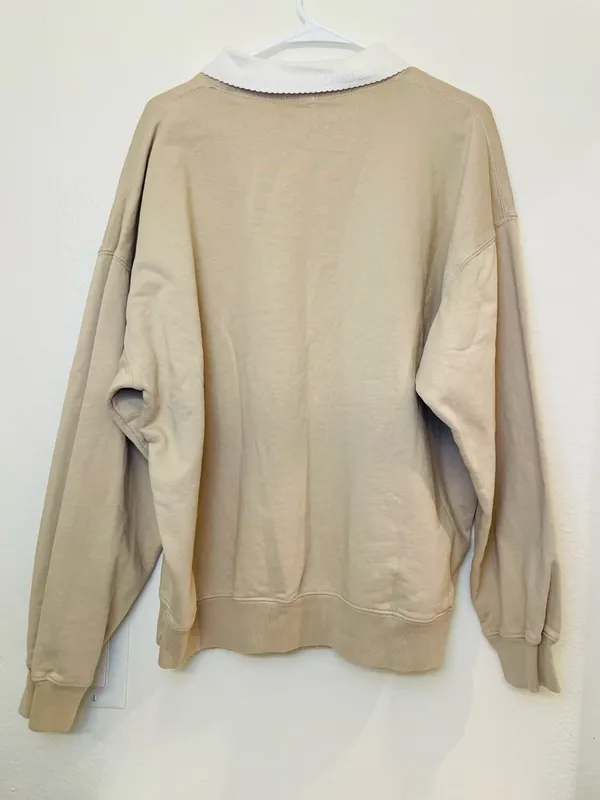 John Galt‎ Women’s Light Brown Polo Crew Neck Sweatshirt Size S - Image 3
