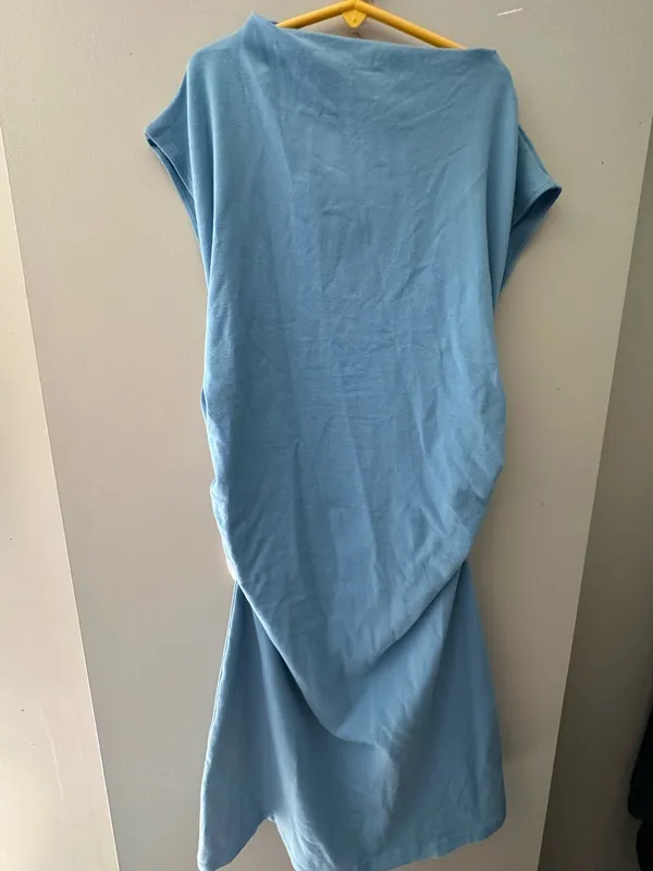 Reformation Alden Blue Mock Neck Sleeveless Classic Stretchy Knit Mini Dress L - Image 3