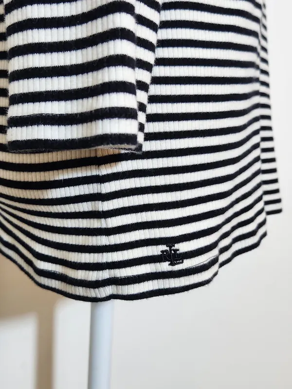 Lauren Ralph Lauren Womens Black and White Ribbed Knit Henley Size Large - Image 4