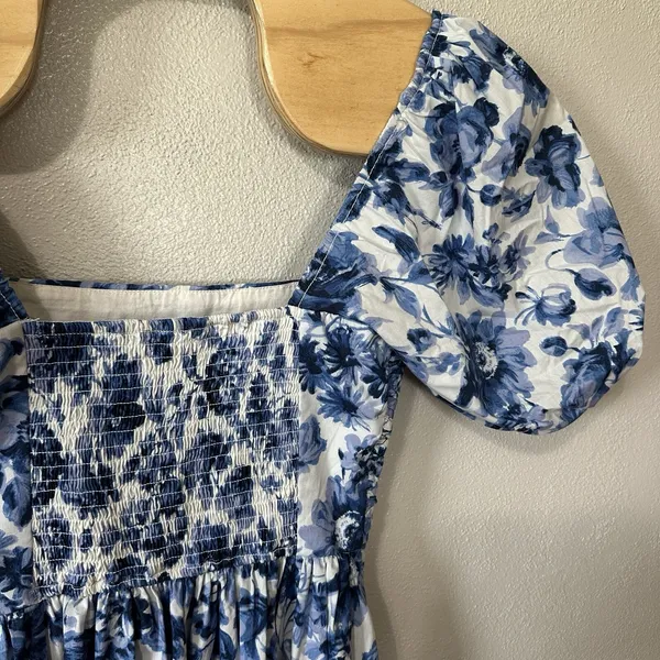 Abercrombie & Fitch Emerson Floral Midi Dress Size XS Blue Puff‎ Sleeve Cottage - Image 9