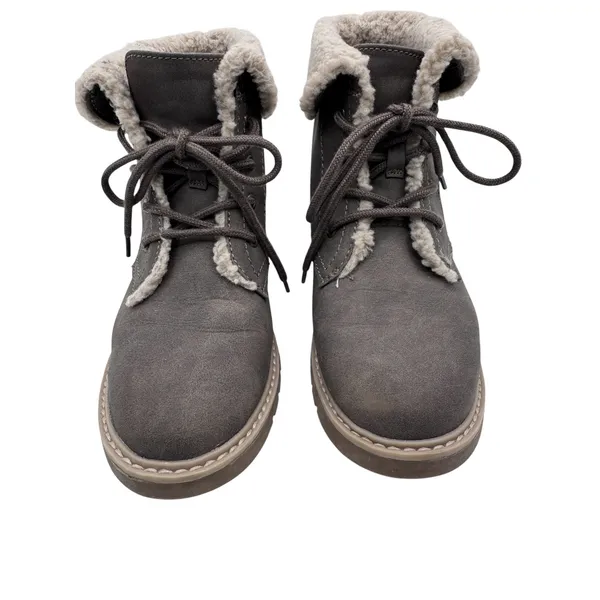 Sonoma‎ Women's 9 Taupe Boots Faux Fur Trim Lace Up Ankle Booties - Image 2
