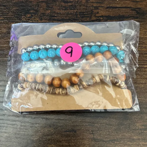 Boho Western Turquoise & Wood Beaded Bracelet Set - Image 4