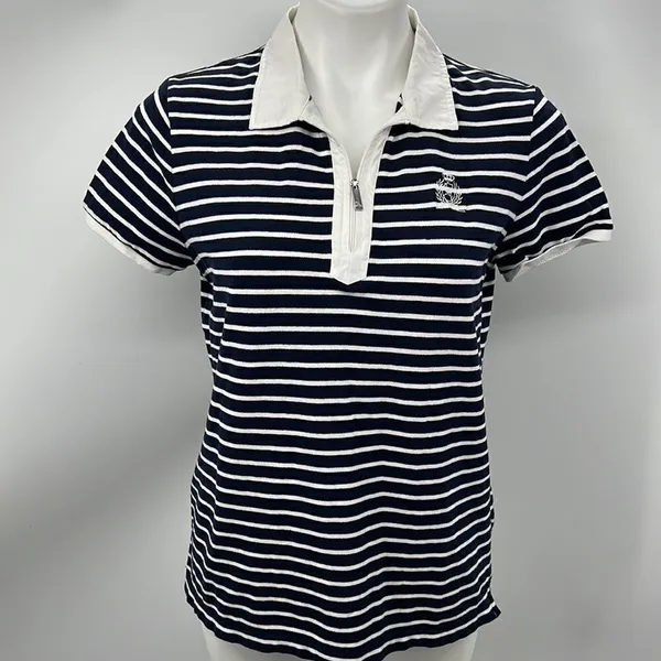 Jones New York striped short sleeve polo navy and white - Image 2