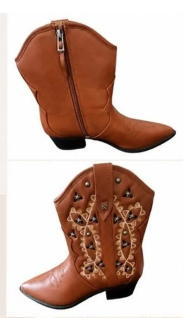 Sam & Libby Cowboy Boots Womens Size 9 Brown Western Embroidered Studded NWT - Image 2