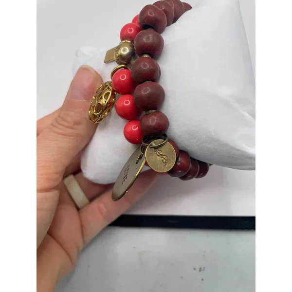 Coach Stella & Dot Bracelet Set Womens OS Red Burgundy Beaded Charm Boho Stack - Image 5