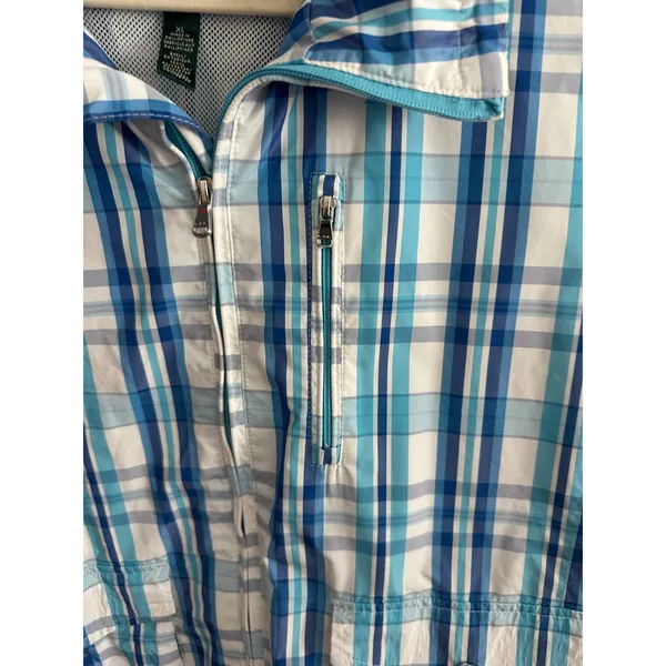 Lauren Active Ralph Lauren Blue White Plaid Windbreaker Jacket XL‎ Full Zip Mesh - Image 3