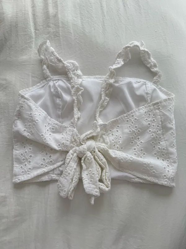 White Eyelet Hollister Crop Top - Image 2