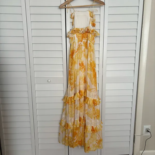 BHLDN Anthropologie Ava Chiffon High-Neck Ruffled Maxi Dress - Image 4