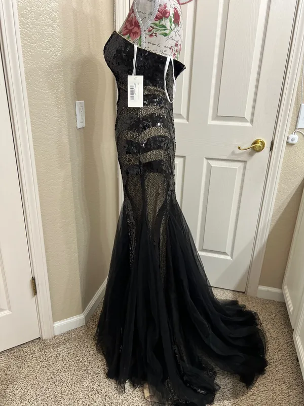 NWT Jovani Strapless Black Sequin Lace Tulle Mermaid Evening Dress Size 2 - Image 9